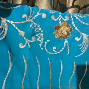 Blue Color Embroidery Saree