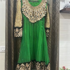 3 Piece Green Gown With Heavy Work