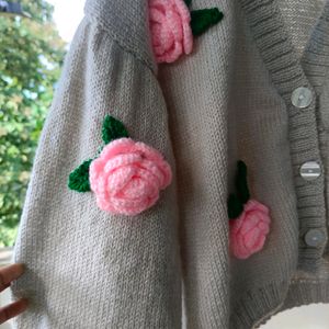 knitted rose cardigan