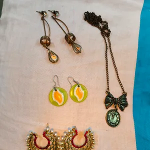 Combo Offer 3 Pairs Of Earrings And One Necklace