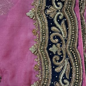 Pink Premium Chiffon Saree With Very Heavy Border