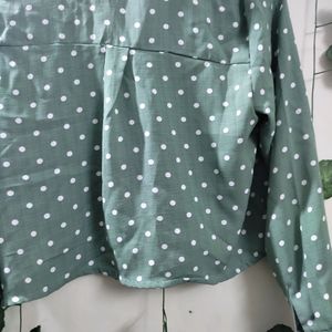 Olive Green Polka Dot Crop Shirt