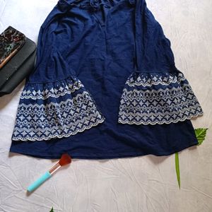 Navy Blue Embroidery Sleeves Top