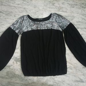 Black And Silver Densely Sequined Stylish Top