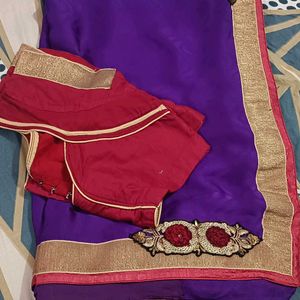 Beautiful Violet Colour Saree With Blouse 🤩