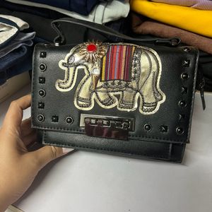 Beautiful Elephant Embroidered Clutch Cum Sling