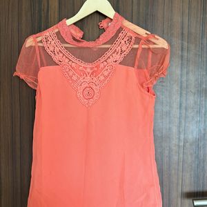 Pretty Peach Top With Yoke Embroidery Details