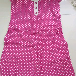 White Dotted Pink Kurti