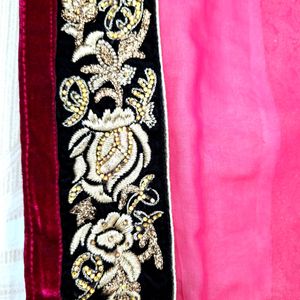 Half-Half style Beautiful Beige-Pink Saree