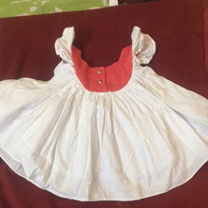 0-6 Months Baby Girl Dress White And Ranipink Clr