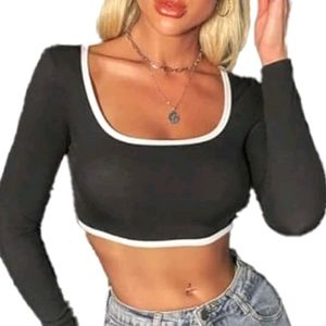 Urbanic Black Full Sleeve Crop Top