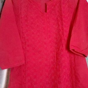 Pink Chikankari Kurti With Leggings