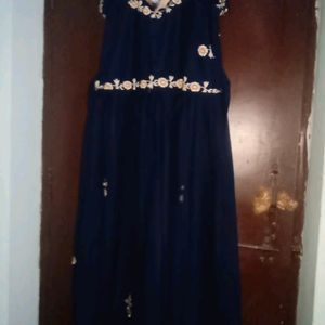 A Navya Blue Long Frock With Thread Work