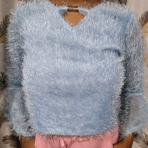 Sky Blue Furry Crop Top