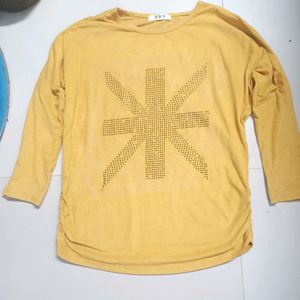 Mustard Colour  Tshirt For Girls Regular Wear