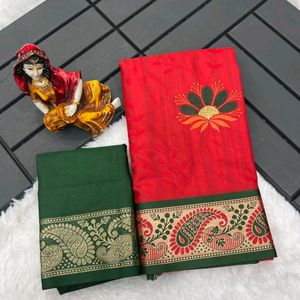 Red Paithani Saree With Flowered Design