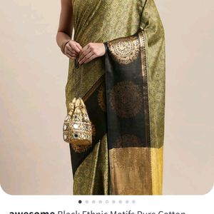 Saree With Black And Golden Border