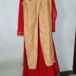 Red And Gold Colour Party Wear Dress