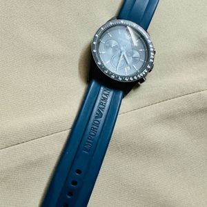 Men’s Emporio Armani Black Dial Blue Belt Watch