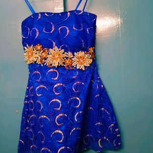 Blue Embellished Strappy Kurta Dress