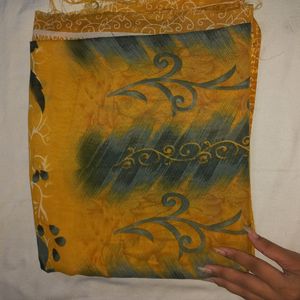 New Mustard Coloured Printed Saree