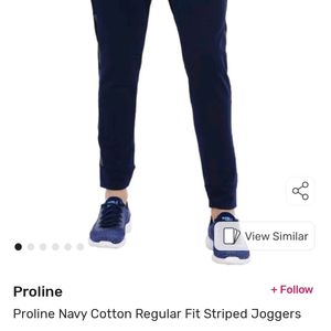 Proline Navy Cotton Reqular Fit Striped Joggers