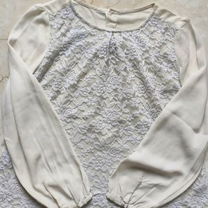 Off White Full Sleeves Top For Women