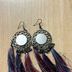 Oxidised Silver Tassle Earrings