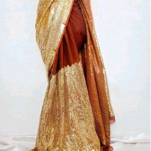 Golden Embellished Lux  Saree