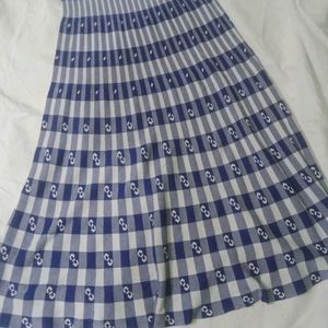 Checked Blue N White Soft Wool Long Skirt.