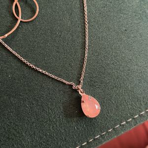 Layered Silver Necklace With Pink Stone