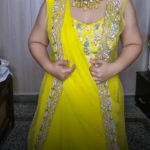 Yellow Shrug Saree Lahanga Dress