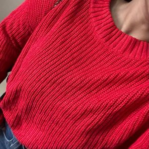 Red knit pullover