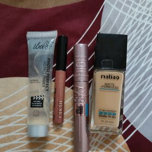 Foundation, Primer, Maskara, Lipstick