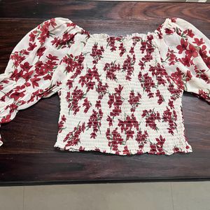 Red-white Floral Top