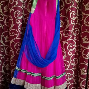 Halter Neck Gown With Attached Dupatta