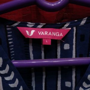 Varanga Blue And White V Neck Kurta