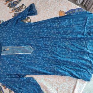 Blue Cotton Printed Kurta For Women