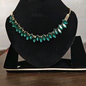 Green Korean Glass Stone Necklace With Earring