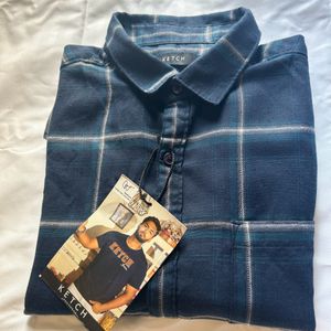 Navy Blue Check Shirt for Men - Size M