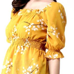 Square Neck Half Sleeve Yellow Top