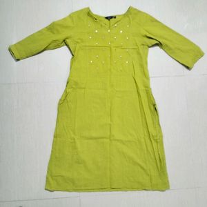 Lime Green Kurti With Mirror Works