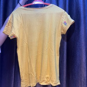 Yellow Mustard Top With Flower Embroidery