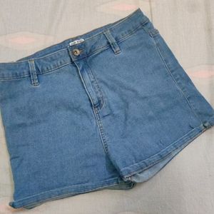 High Waisted Blue Shorts Mini Length