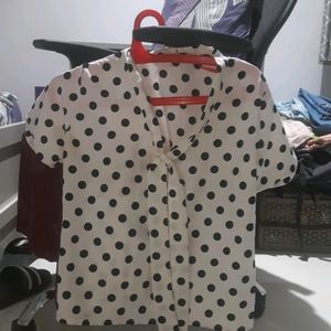 New Polka Dot White Top With Tie