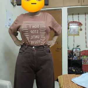 High Waist Straight Fit Brown Jeans