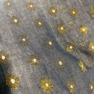 Grey Cotton Saree With Golden Thread Work