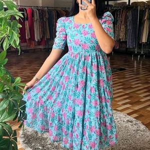 DESIGNER SKY BLUE FLORAL PRINT GOWN