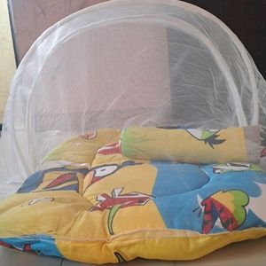 Baby Bed With Pillow And Net In Packing Bag.