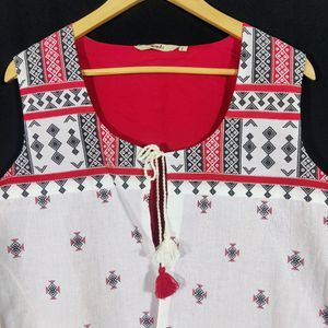 Red & White Front Opened Shrug For Women | Bust 40